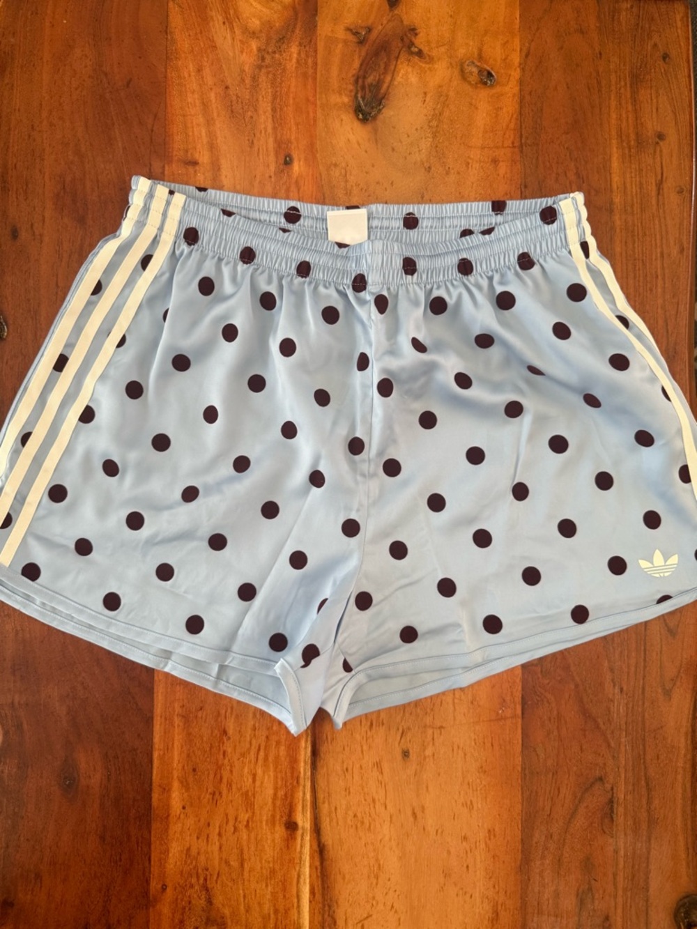 adidas Light Blue Polka Dot Sprinter Shorts with Navy Dots